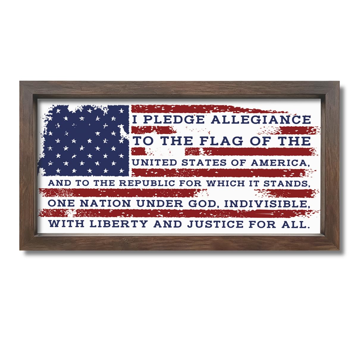 Patriotic Wooden Sign, 4th of July Home Decor Sign, Pledge of Allegiance Framed Wall Plaque with American Flag, Rustic Farmhouse Wall Art for Fourth of July Independence Day Home Decor