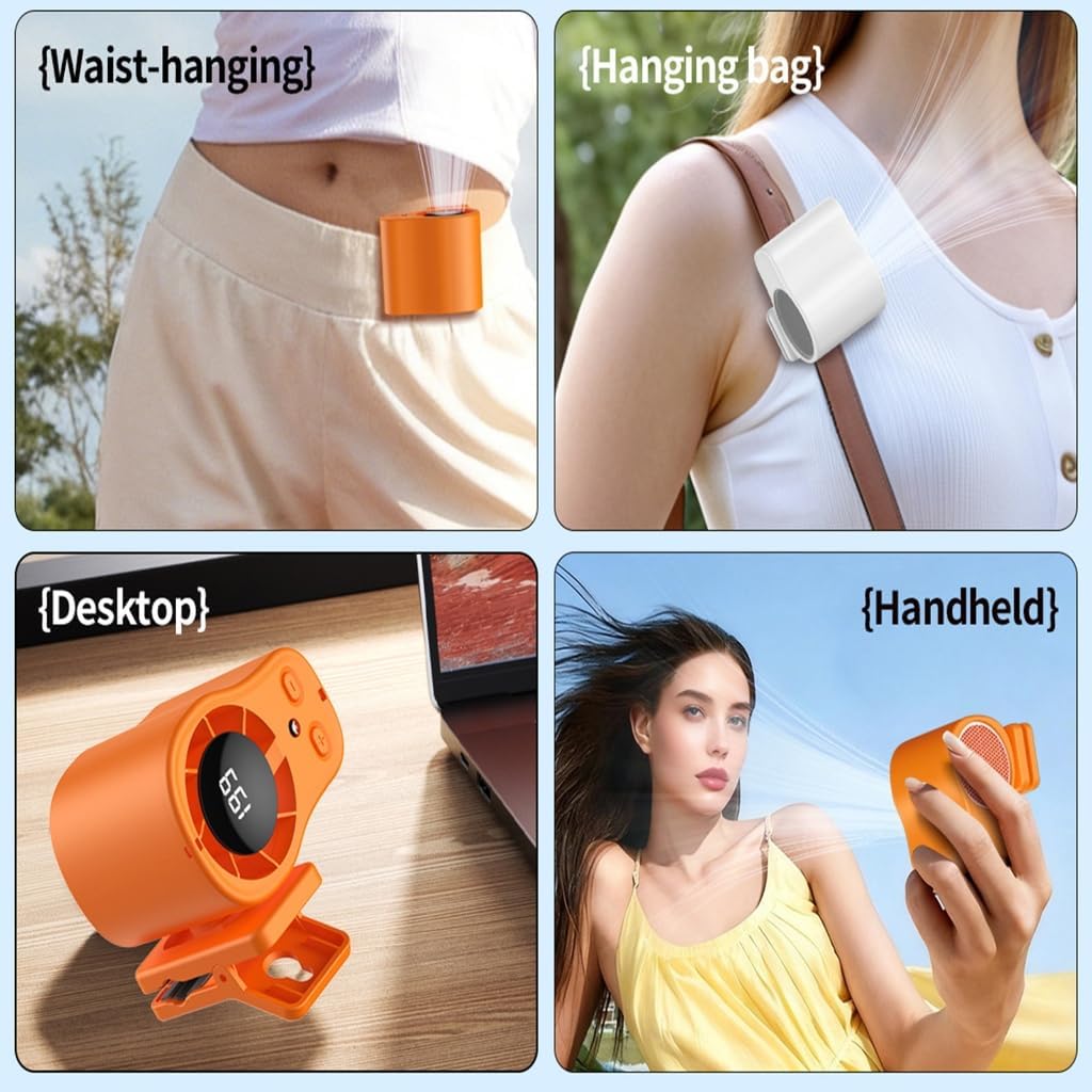 Portable Waist Fan USB Rechargeable Cooling Fan with LED Digital Display for Outdoor Working, Hiking, Fishing