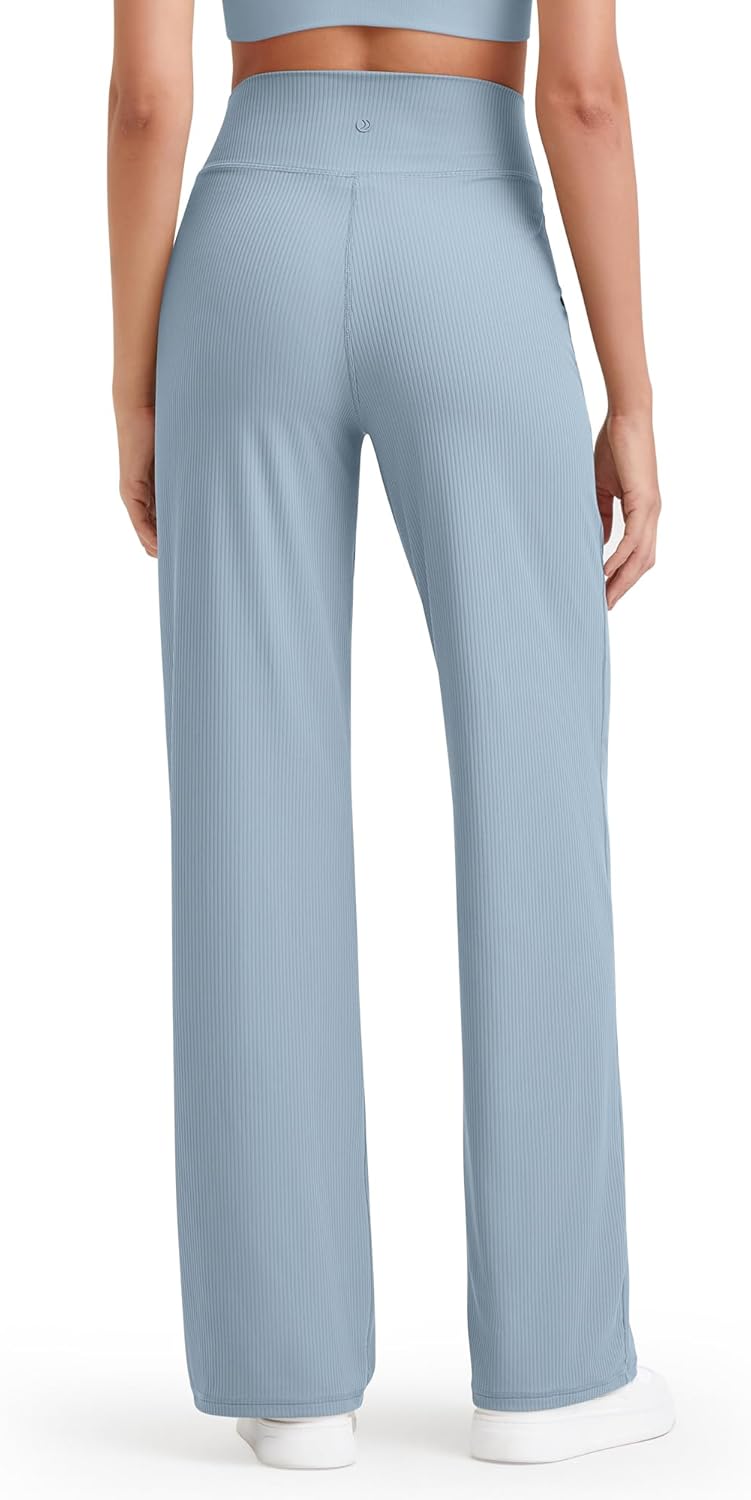 G4Free Women's Ribbed Knit Wide Leg Pants with Pockets Lightweight Stretchy Yoga Pants Casual Lounge - Image 6
