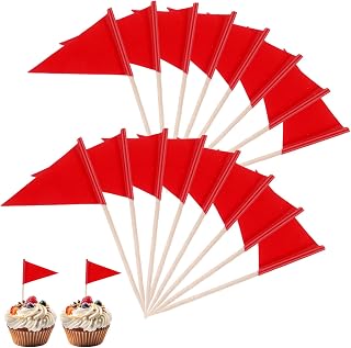 100 Pack Toothpick Flags Solid Decorative Party Toothpicks with Writable Surface, Mini Plain Triangle Golf Cupcake Toppers Flag Blank Drink Cocktail Picks for DIY Decorations & Custom Labeling(Red)