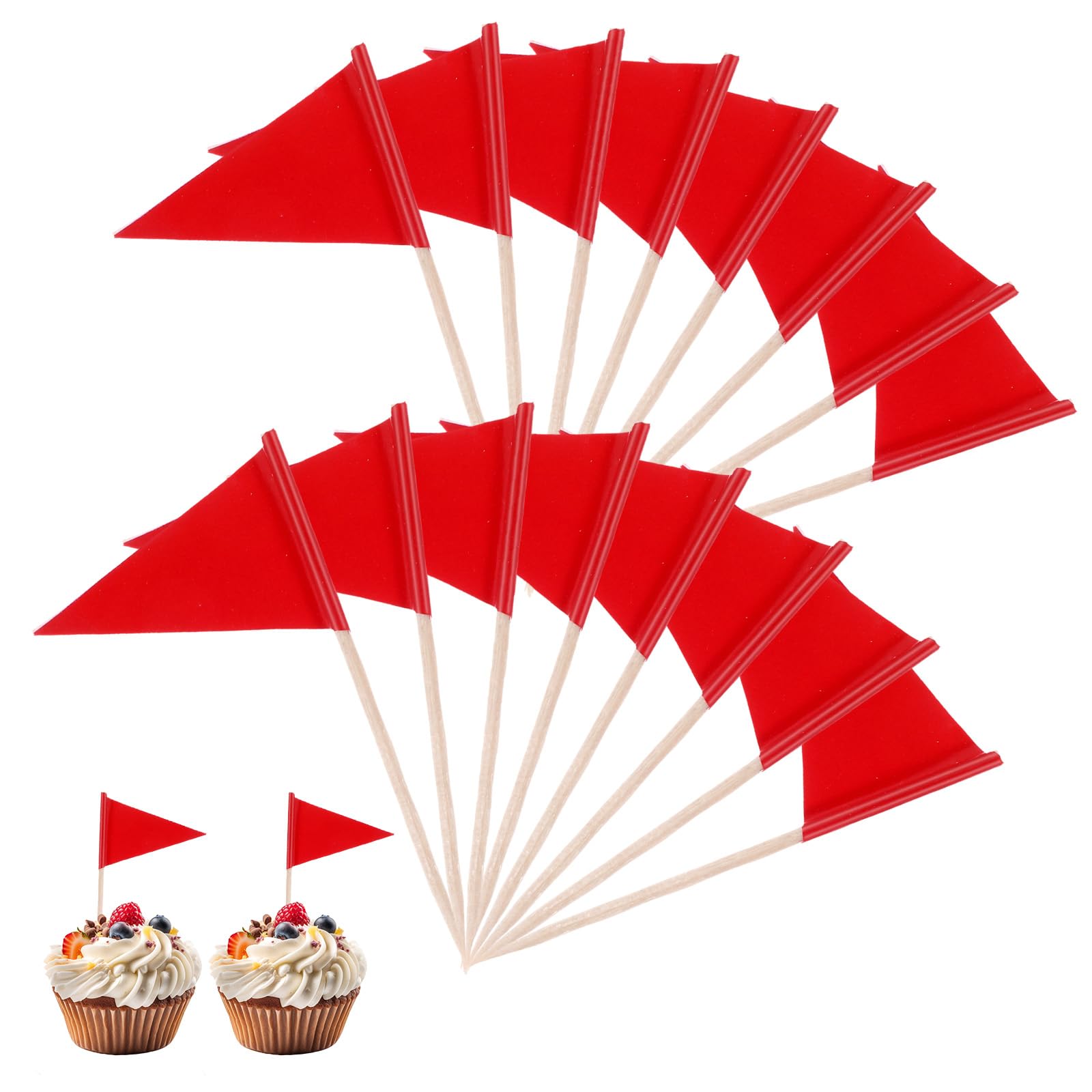 100 Pack Flags Toothpick Solid Decorative Party Toothpicks with Writable Surface, Mini Plain Triangle Golf Cupcake Toppers Flag Blank Drink Cocktail Picks for DIY Decorations & Custom Labeling(Red)