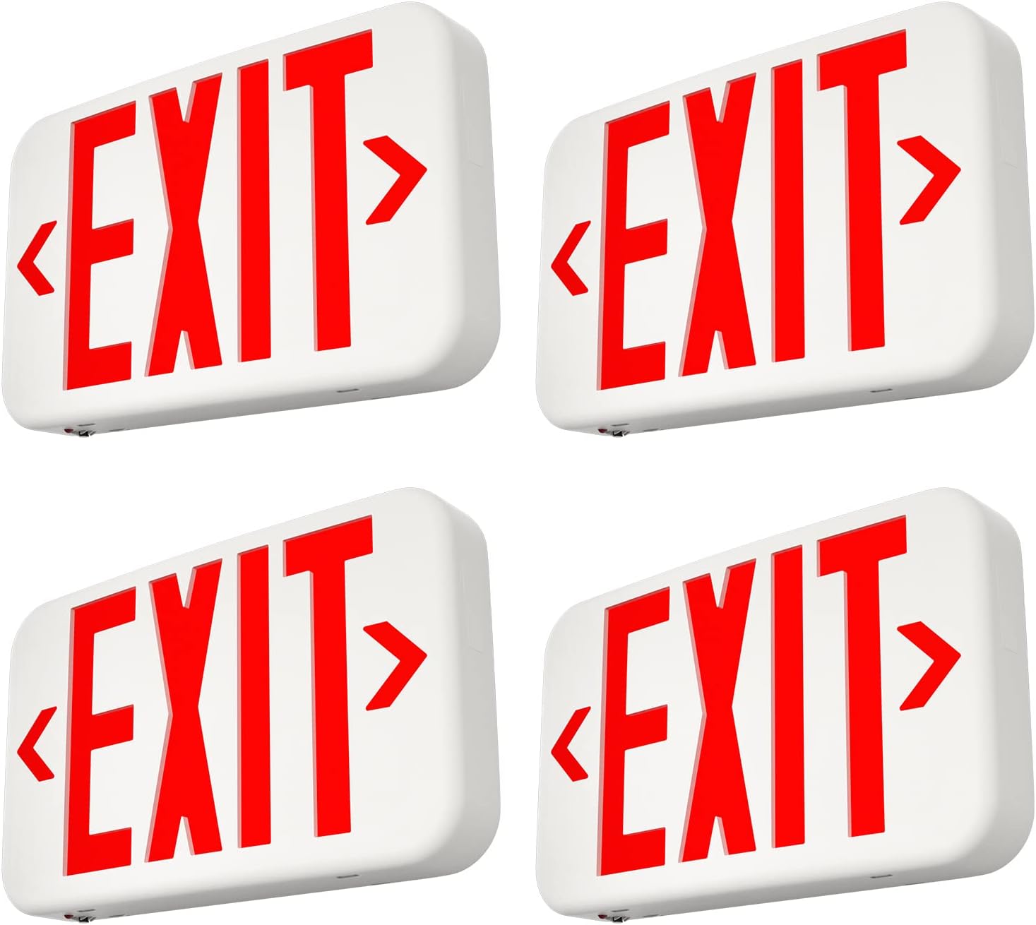 FREELICHT Red LED Exit Sign with Battery Backup，Exit Sign for Business，Easy to Install，UL Certified，AC 120/277V，Pack of 4
