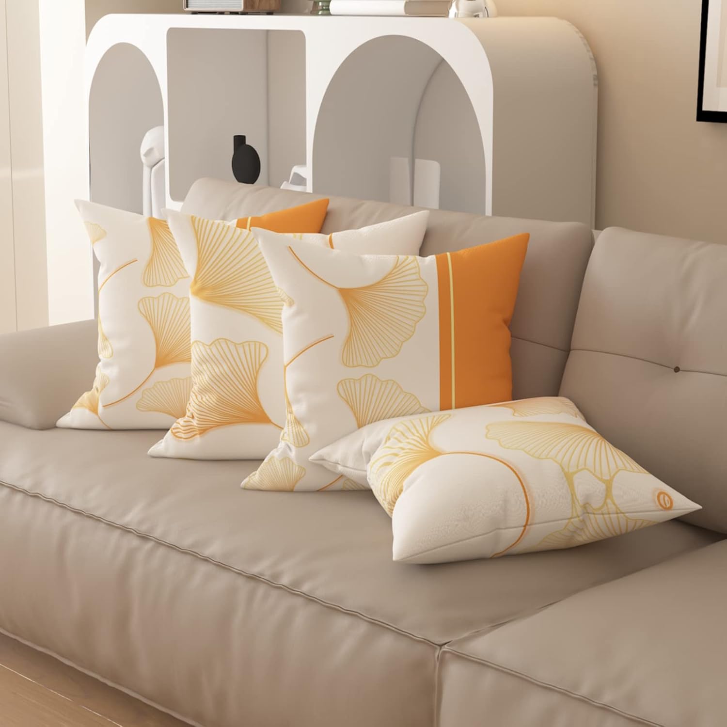 Nordic Style Cotton and Linen Blend Pillowcase with Ginkgo Leaf Pattern, Home Sofa Cushion Cover, Printed backrest Pillowcase, Invisible Zipper, Removable and Washable(20 * 28inch, 03046)