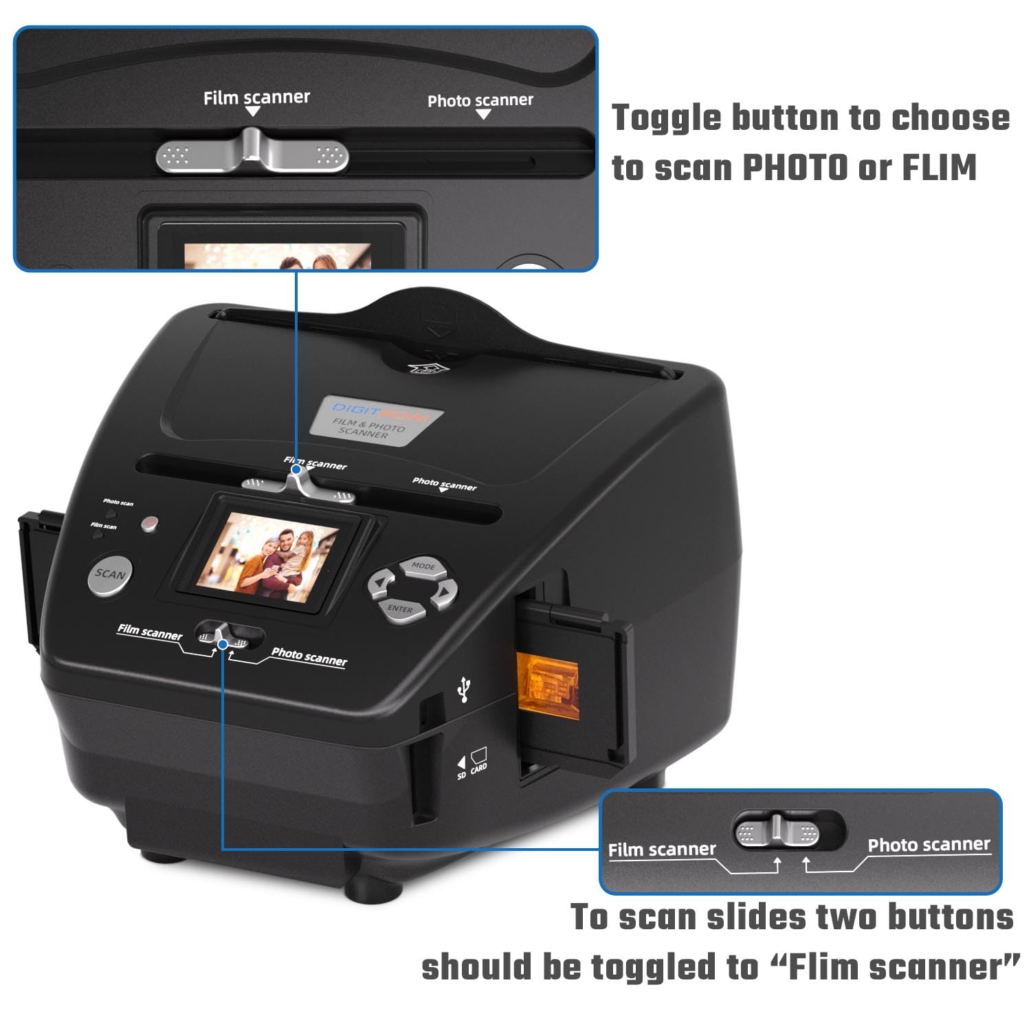 Scanner de Diapositives et Négatifs 35 mm - Conversion au Format Numérique JPEG - 14MP/22MP - Carte Mémoire 4 Go Incluse