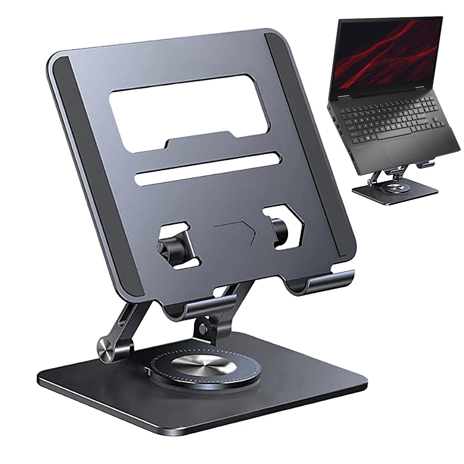 Staande laptopstandaard met 360 ° draaibare basis, hoge hoogte verstelbare computerstandaard, zitten om te staan riser, bevorder een gezonde houding, verminderen nekpijn