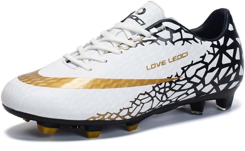 Football Boots Unisex Football Shoes Teenagers Training Shoes Outdoor Soccer Shoes (6 UK = EU 39, White-T)
