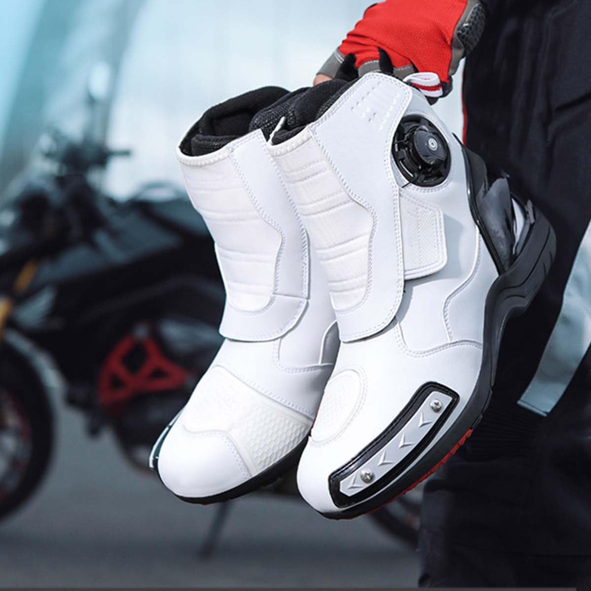 Zapatos de Moto Impermeables para Hombre Zapatos de Motocicleta Refuerzo cómodas, Protección de Tobillos, Suela Antideslizante