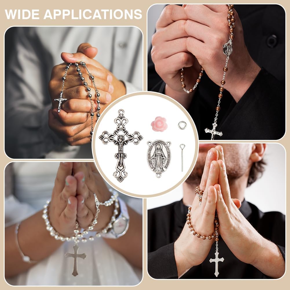 PH PandaHall Rosary Making Supplies, 446pcs Pink Rose Beads with Cross Charms Rosary Prayer Making Supplies First Communion Necklace Set for Christmas Baptism Easter Ramadan Necklace Jewelry Making - Image 5