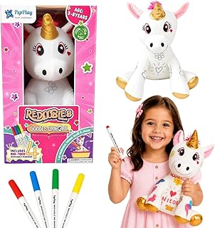 PepPlay Redoobles Doodle Unicorn - Color, Wash & Reuse Plush Toy for Kids 3-8 Years 4 Non-Toxic Washable Markers Screen-Fr Price In India