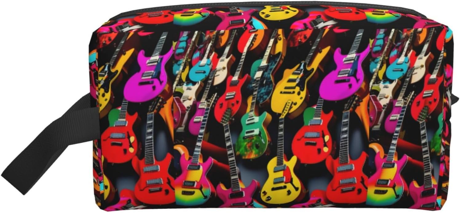 Colorful Guitar Print Large Capacity Travel Toiletry Bag for Women Men Cosmetic Pouch Daily Organizer