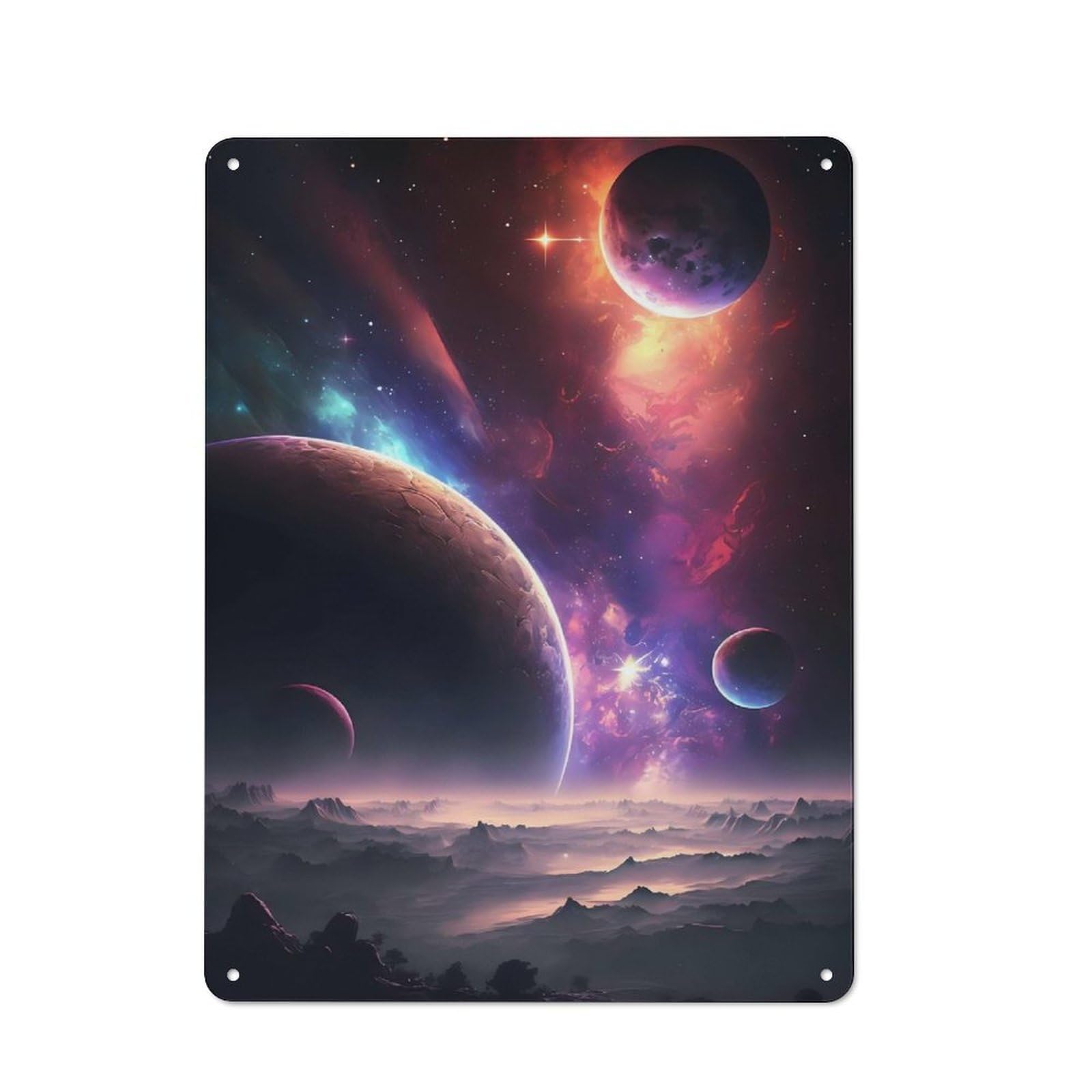 Junmoney Space Fantasy Landscape Rustic Metal Wall Sign 40X30cm For Kitchen Or Home Bar, For Garage, Workshop And Man Cave Decoration