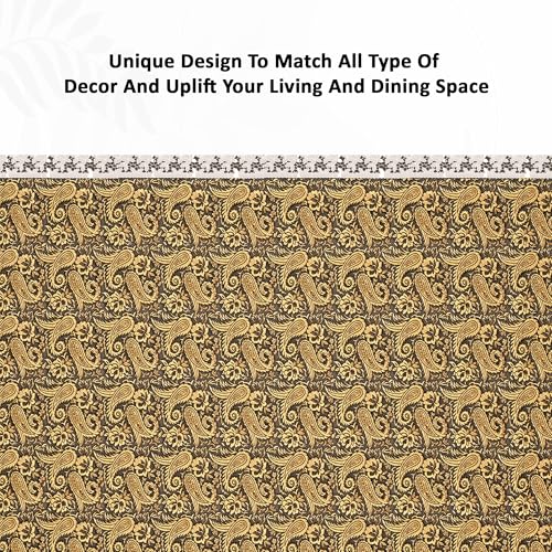 Image of Kuber Industries 60x90 Inches Retangular Waterproof 6 Seater Dining Table Cover with Wavy Border | Easy to Clean Table Protector Cover for Home & Office | Multi Floral - Black Golden