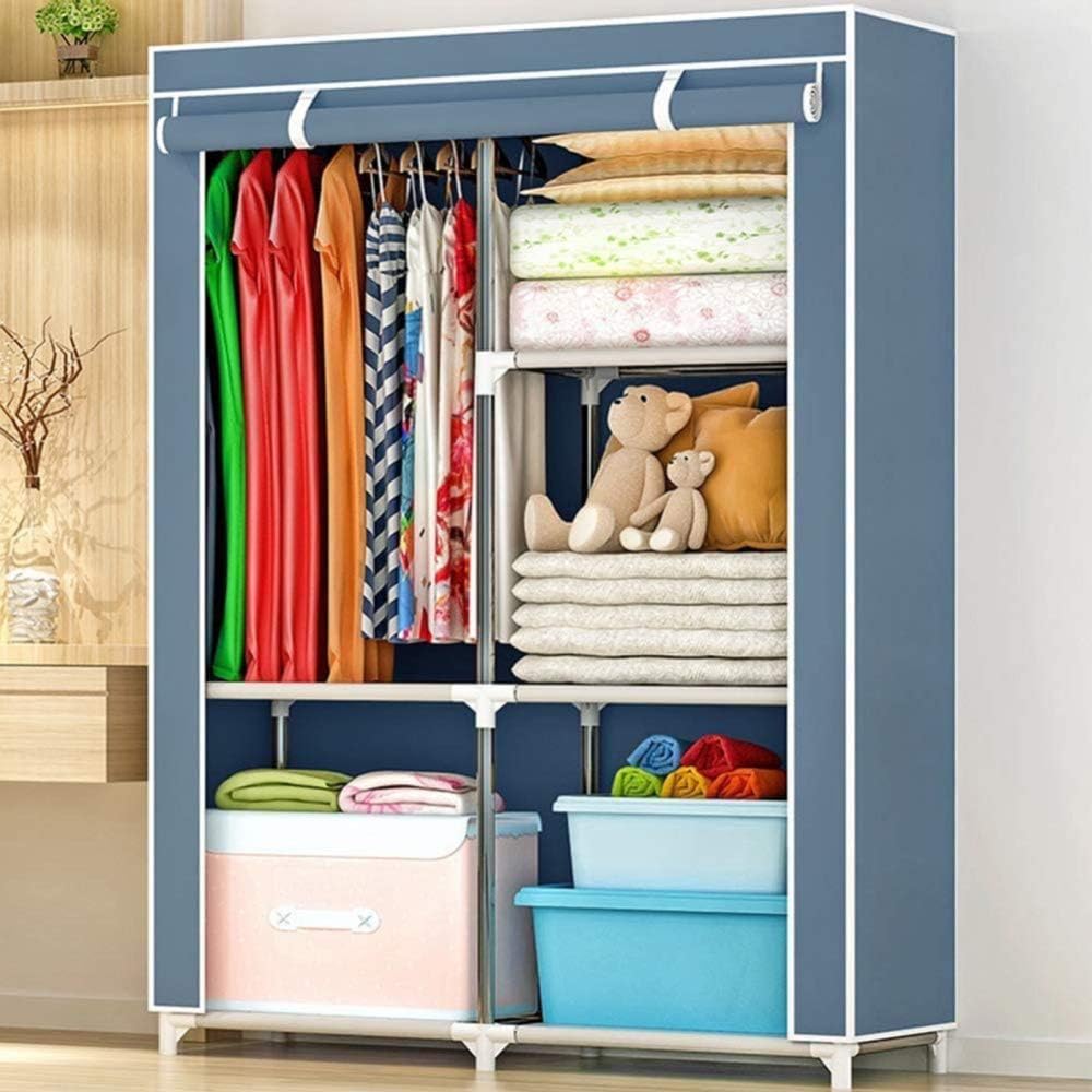 Portable Closet Fabric Canvas Wardrobe Portable Wardrobe Non-Woven Fabric with Hanging Rod and 4 Shelves Quick and Easy to Install Foldable for Storing Clothes, Shoes,B
