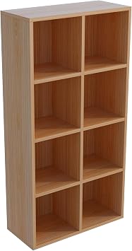 OSCHF 8-Cube Storage Shelf Bookcase, Oak | Wooden 4-Tier Open Bookshelf, Fits 1111" Bins, Vertical or Horizontal Use, Full Back Panels, For Home Office