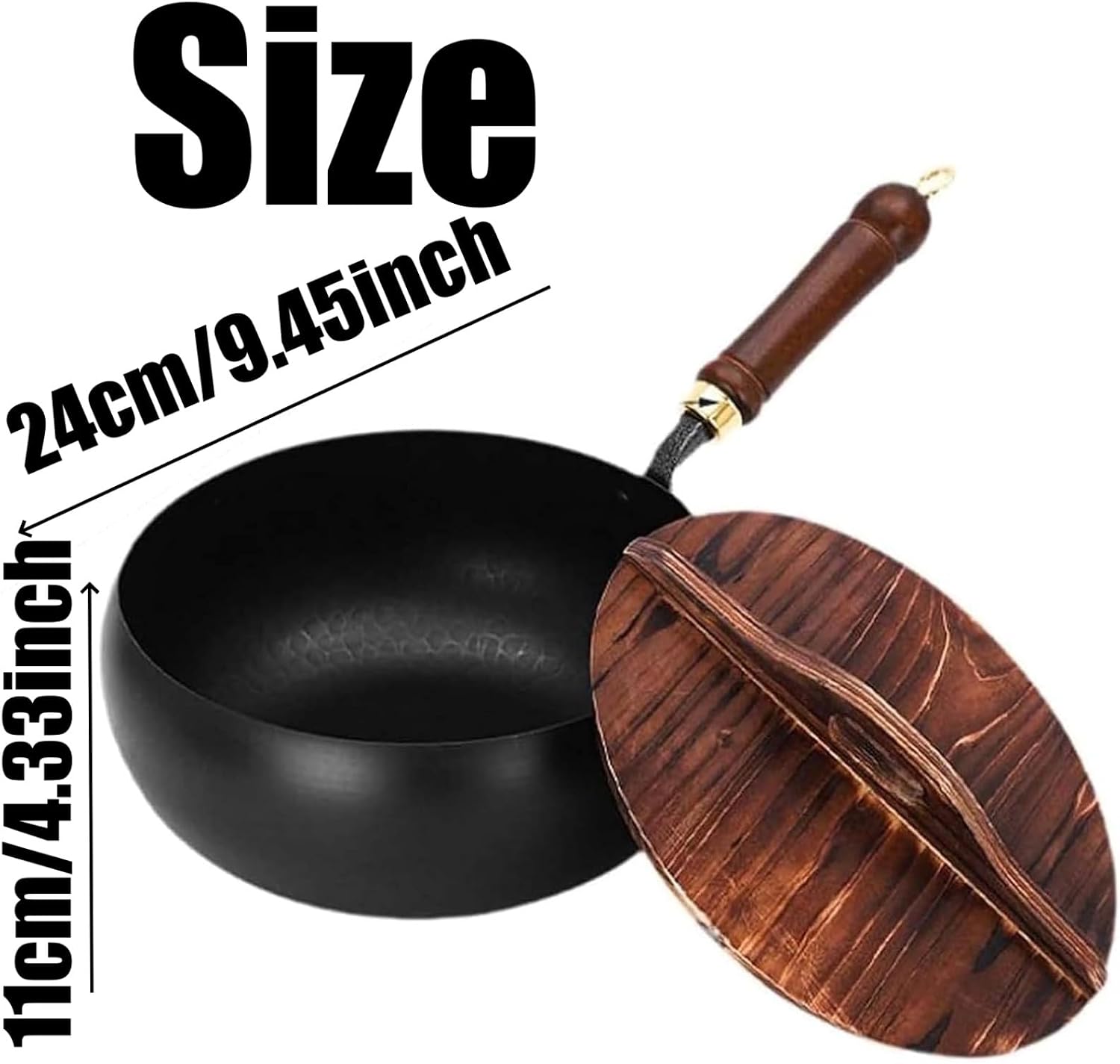 Cast Iron Skillet, 2026 Uncoated Thick Iron Pot, Hand-Forged Non-Stick Pans without Coating with Wooden Lid/Glass Cover, High Purity Frying Pans for Cooking (Glass Lid,24cm)