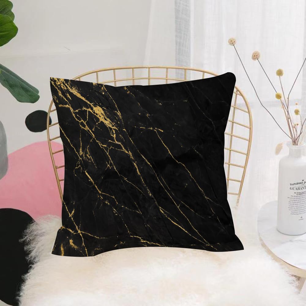 HYOSXW Cushion Cover,Throw Pillow Case Home Decorative for Living Room Bedroom Sofa Chair 16X16 Inch,Black and Gold Marble Design Artwork,Pillowcase 40X40cm