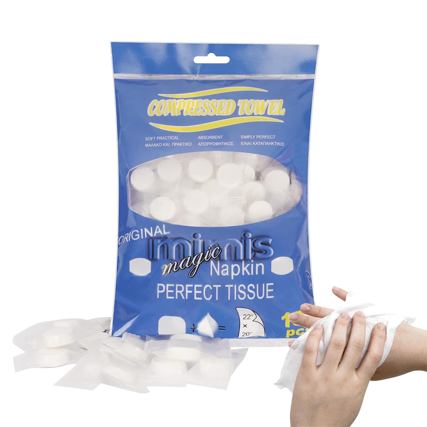 Azonee Compressed Magic Towel, 100Pcs Mini Disposable Face Compressed Towel, Compressed Hand Wipe, Camping towel, Portable Compressed Coin Tissue for Travel Home Outdoor (Individual packaging)