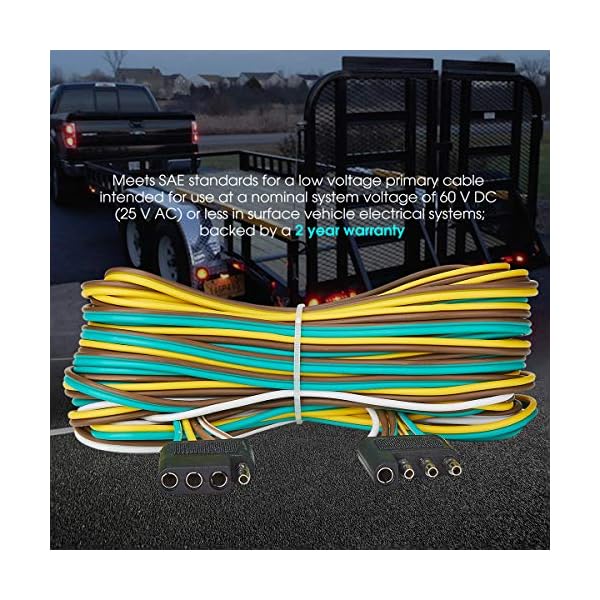 SUZCO 25 Foot 4 Wire 4Flat Trailer Light Wiring Harness Extension Kit