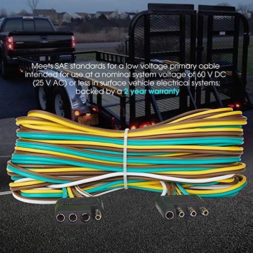 SUZCO 25 Foot 4 Wire 4Flat Trailer Light Wiring Harness Extension Kit
