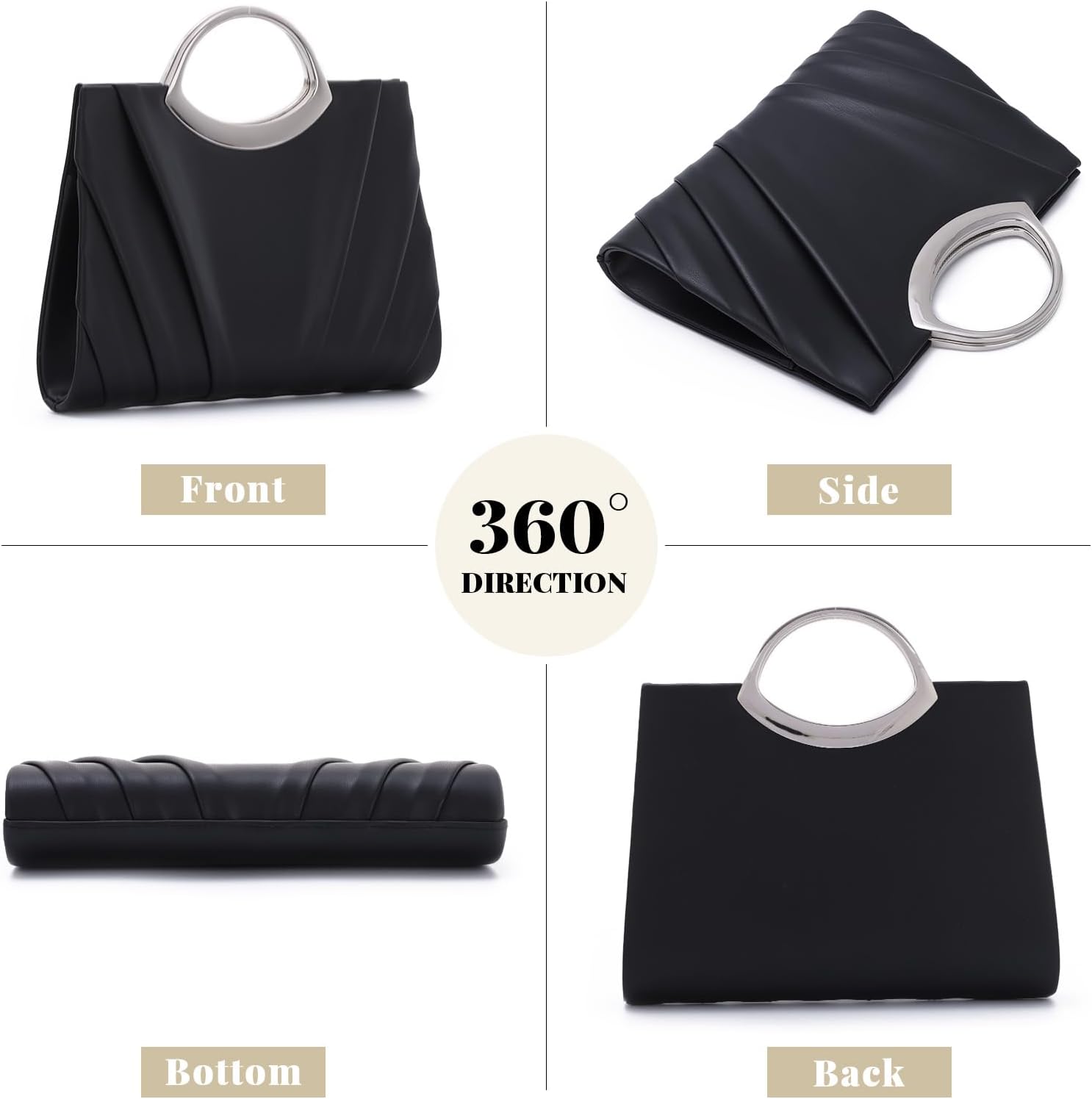 Oweisong Clutch Purse for Women Formal Vegan Leather Evening Bag Ruched Pleated Handbags for Wedding Guest