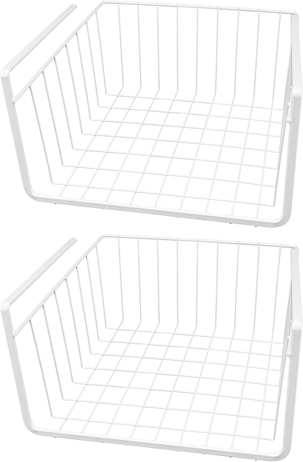 Southern Homewares White Wire Under Shelf Storage Basket Set - Piece Under Cabinet Hanging Storage for Kitchen, Pantry, Organization, Pack of 2