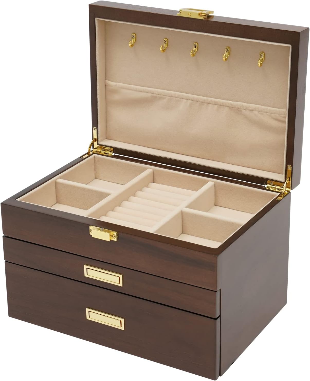 3 Layers Wooden Organizer Jewelry Storage Box, Full Pull-out Drawer Drawers Cabinet,Elegant Jewelry Organizer, Jewelry Organizer and Storage 11 * 7.5 * 7.1in