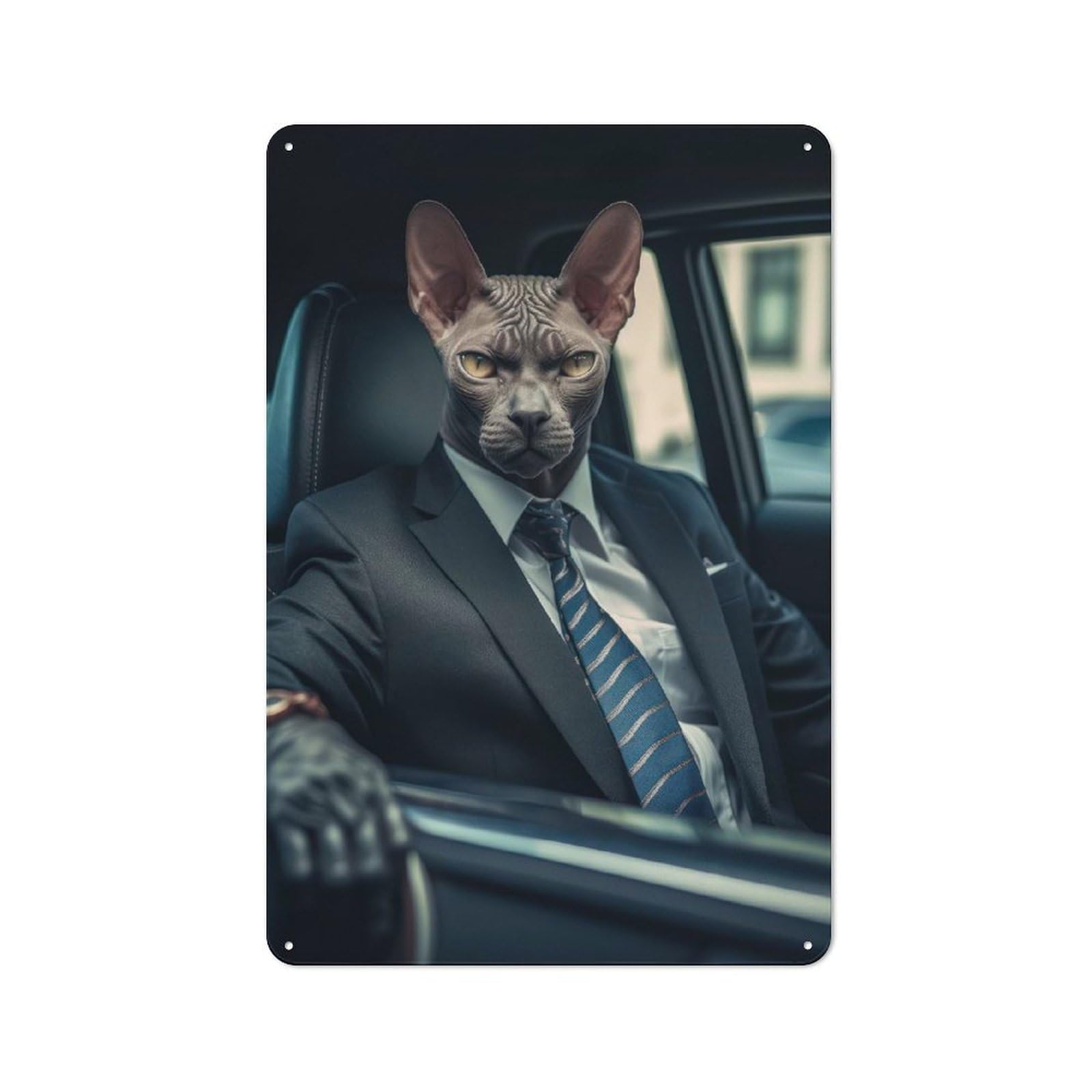 Junmoney Sphynx In Suit Retro Tin Sign 30X20cm For Dining Room Or Kitchen, Suited To Kitchen Wall Decor Lovers