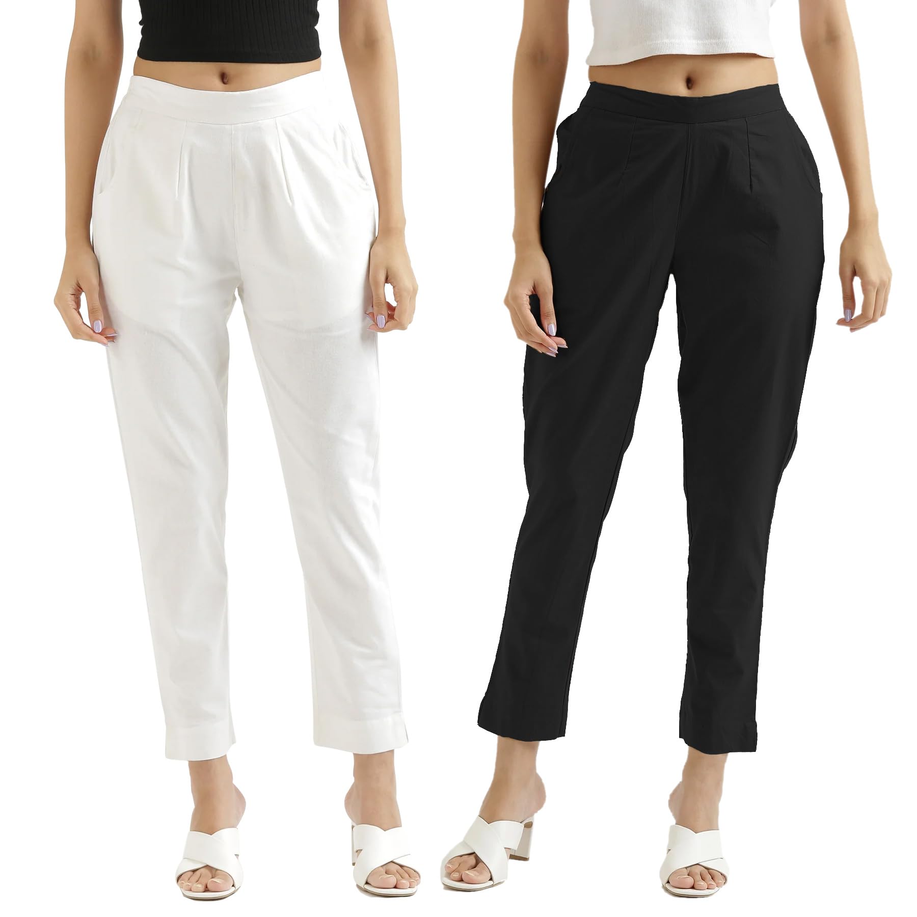 Chiraiyaa Women Cotton Trouser Pant - Versatile Regular Fit for Office, School, and Casual Wear | Pack of 2