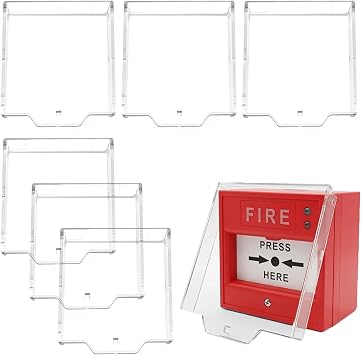 6 Pack Hinged Fire Alarm Call Point Cover, Clear Plastic Fire Alarm Protective Cover Guard for Manual Button False Alarm Prevention, Compatible with Eaton Menvier Gent KAC Notifier