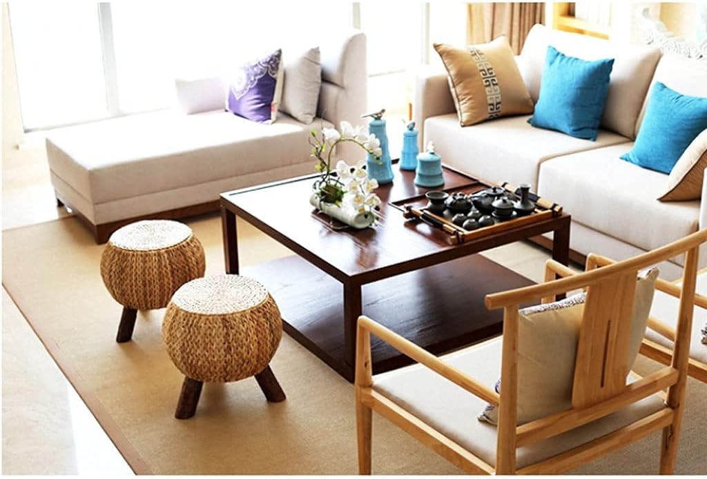 Minimalist Fashion Creative Straw Wooden Stool Round Stool Creative Shoe Stool Bench Small Stool Seat Cushion Stool for Bathroom Bedroom Living Roomcasual/Style B