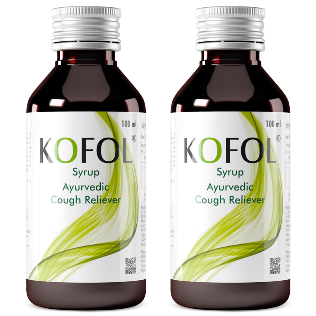 Kofol Ayurvedic Cough Syrup | Relief from Dry & Wet Cough | Non-Drowsy, Non-Alcoholic Ayurvedic Cough Syrup for Adults | Soothes Sore Throat & Reduces Cough – 100 ml (Pack of 2)