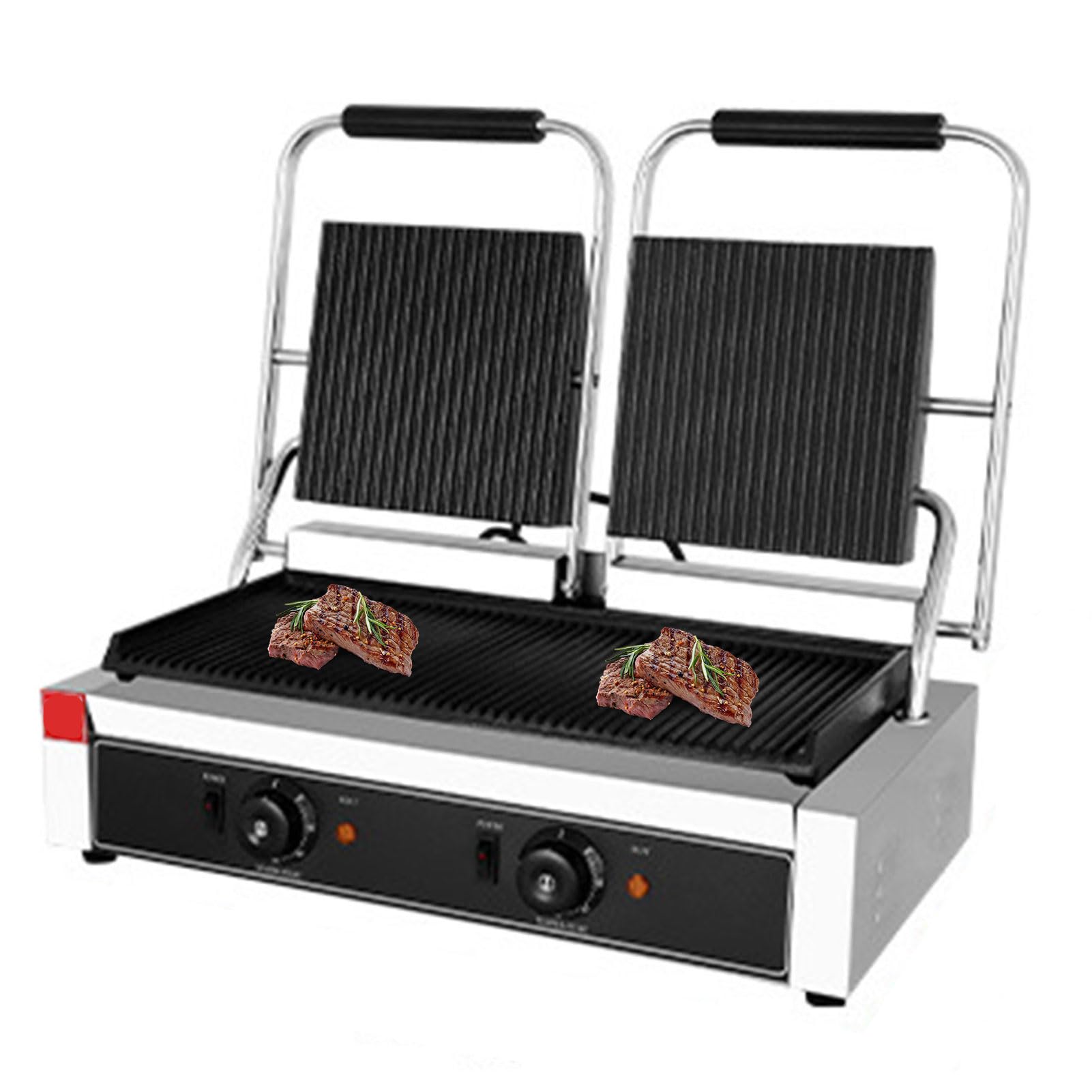QUTBAG Griglia elettrica per panini, Macchina per Toast per panini a Contatto Commerciale con Controllo della Temperatura di 50-300 ℃, Macchina cuocere Hamburger Antiaderente per preparare Colazione
