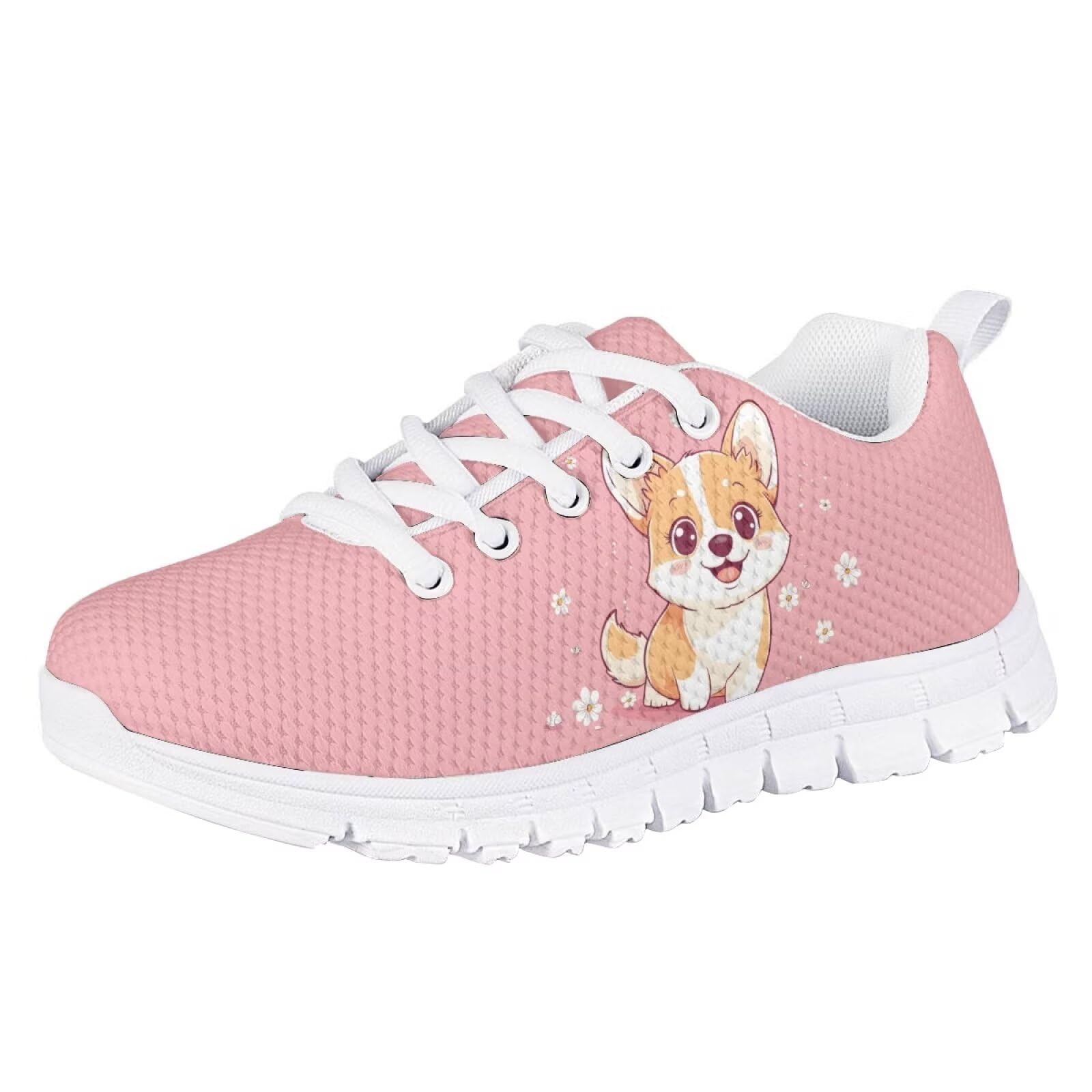 Cute Corgi Childrens Running Shoes Girls Kids Bowling Shoes Various Styles Fashionable Design Unique and Modern Aesthetic Suitable As a Gift for Children White Edge