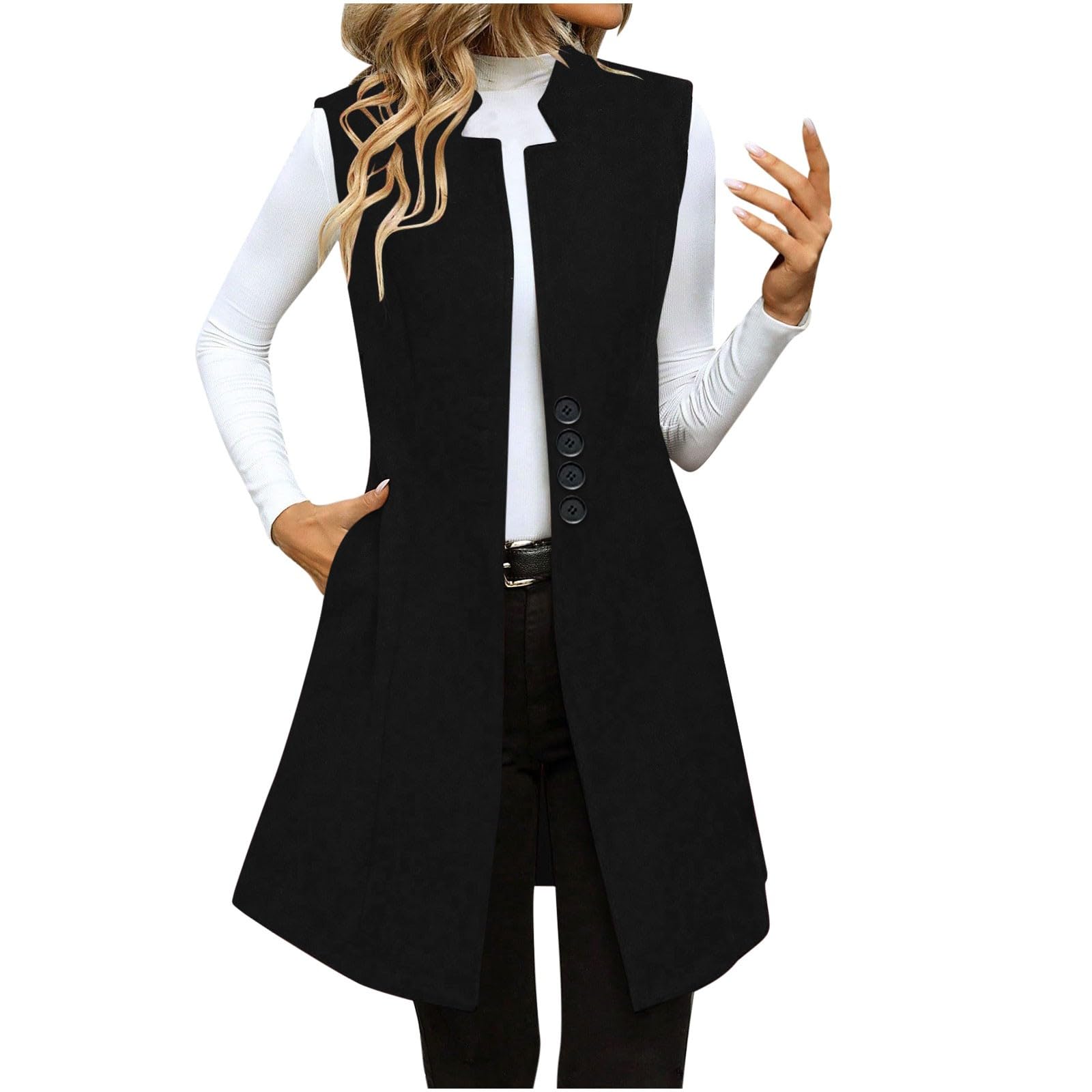 2025 Womens Sleeveless Cardigan Vest Casual Long Waistcoat Open Front Business Office Blazer Jacket with Pockets