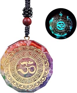 Orgonite Pendant Om Symbol Luminous Necklace Chakra Healing Energy Necklace Meditation Jewelry 1.38 inch, Crystal, Agate
