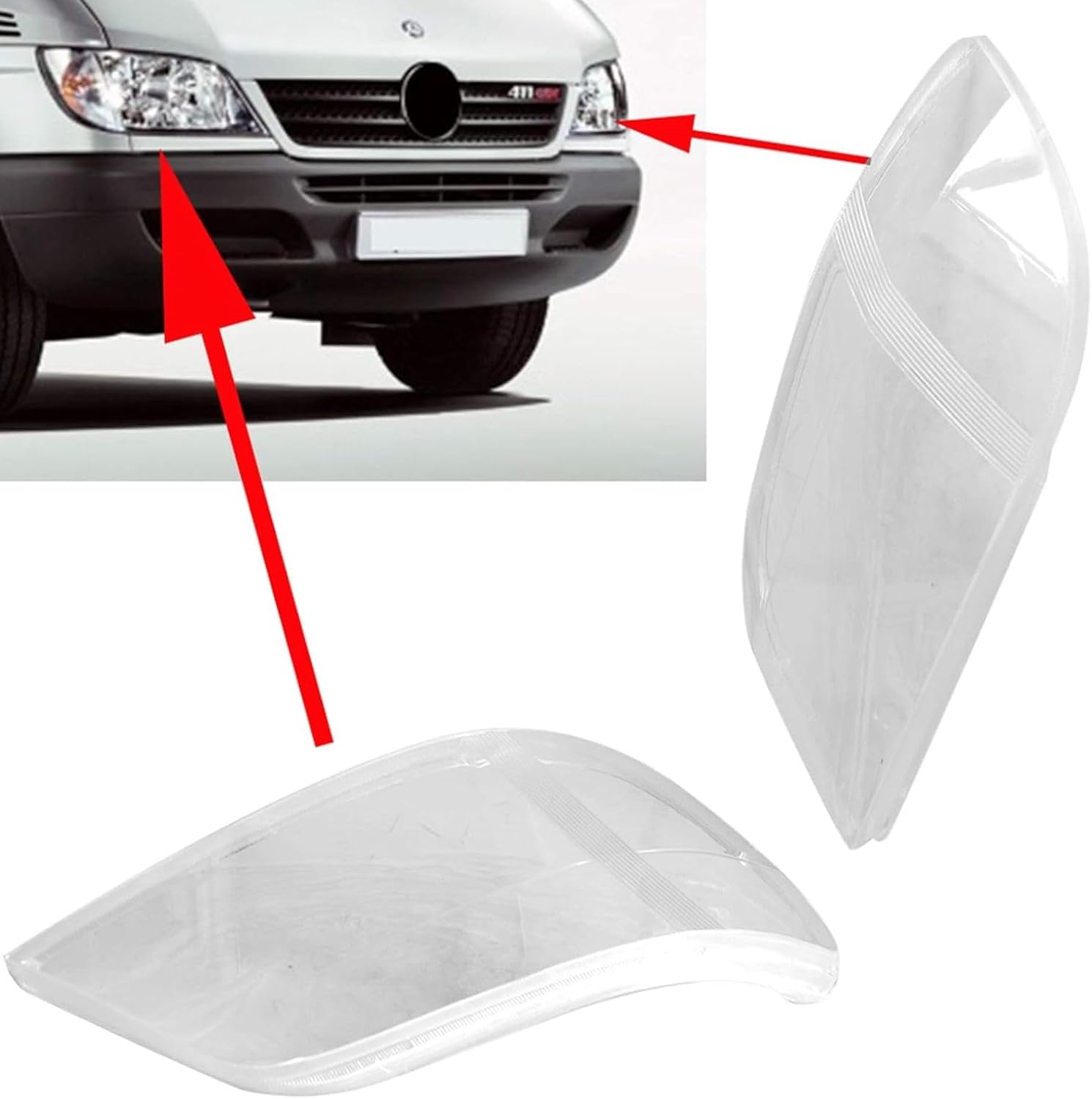 MP&PV Auto Parts Sprinter Headlight Lens, Left and Right Headlamp Cover Replacement Parts for Mercedes Van Sprinter W901 W902 W903 W904 1996-2006 OE 9018202661, 9018202761 (Left&Right)