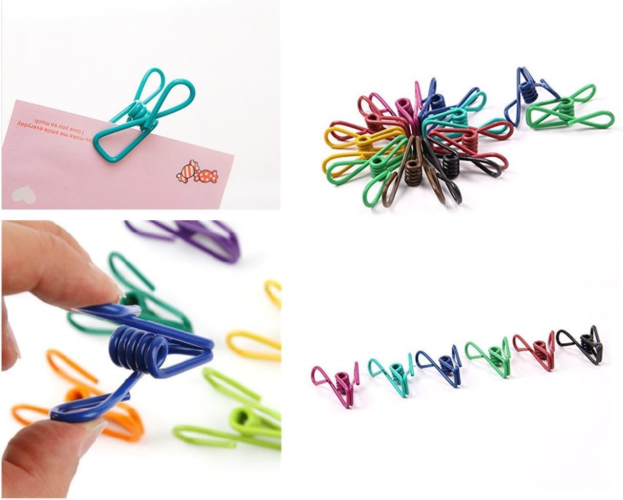 Chip Clips, 20 Pcs 2 Inch 10 Different Mixed Colors Utility Metal Clips PVC-Coated High Elasticity Good Persistence for Clothespins Paper/Food Bag Clips Clothes Pins (20)