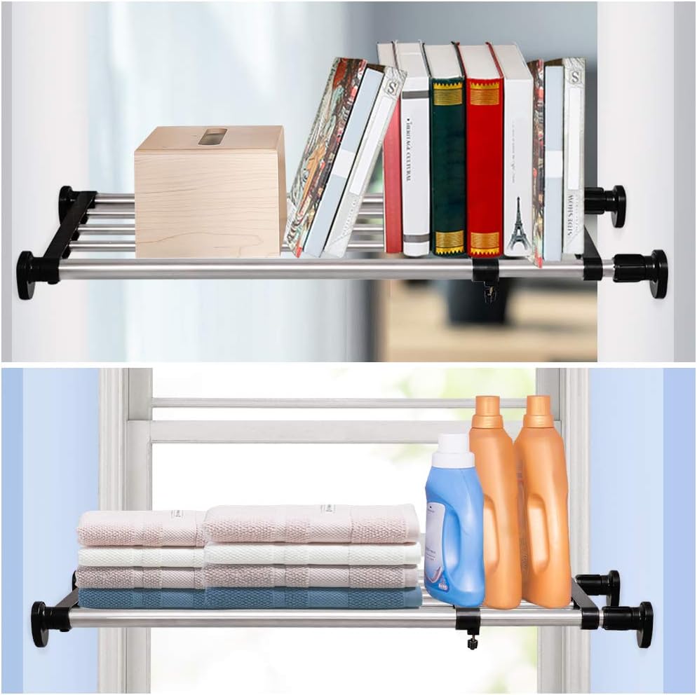 BAOYOUNI Expandable Closet Shelf Tension Rod Clothes Hanger Storage Rack Adjustable DIY Shelving Unit Cabinet Kitchen Bathroom Divider Separator Organizer, Black