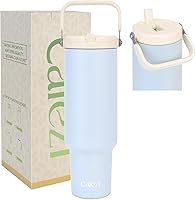 Vista 39 de Vaso de 40 onzas con tapa y pajilla, de acero inoxidable aislado al vacío con popote abatible y asa superior, botella de agua aislada reutilizable