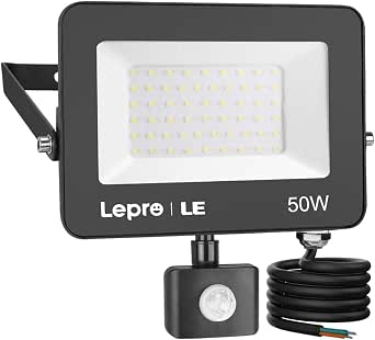 Lepro 50W Foco LED Exterior con Sensor Movimiento PIR, 4200 lumen, Foco LED Sensor IP54 Impermeable, Blanco Frío 5000 K, Ángulo de haz 120°, Proyector Detector para Jardín, Garaje, Hotel, Patio, etc.
