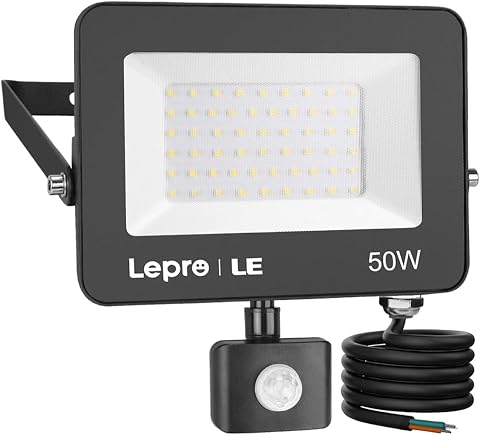 Lepro 50W Security Lights Outdoor Motion Sensor, 4200 Lumens PIR Light | Super Bright, Ultra Thin, Water-Resistant Flood Light for Garden, Patio, Backyard, Rooftop and More