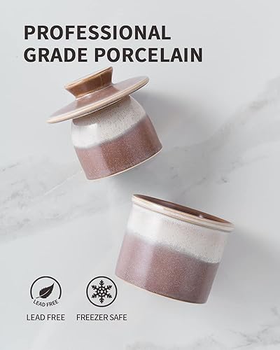 Miniatura 9 de XELA Mantequilla de porcelana para mantequilla francesa para mostrador, mantequera con línea de agua para horno de mantequilla fresca y untable se