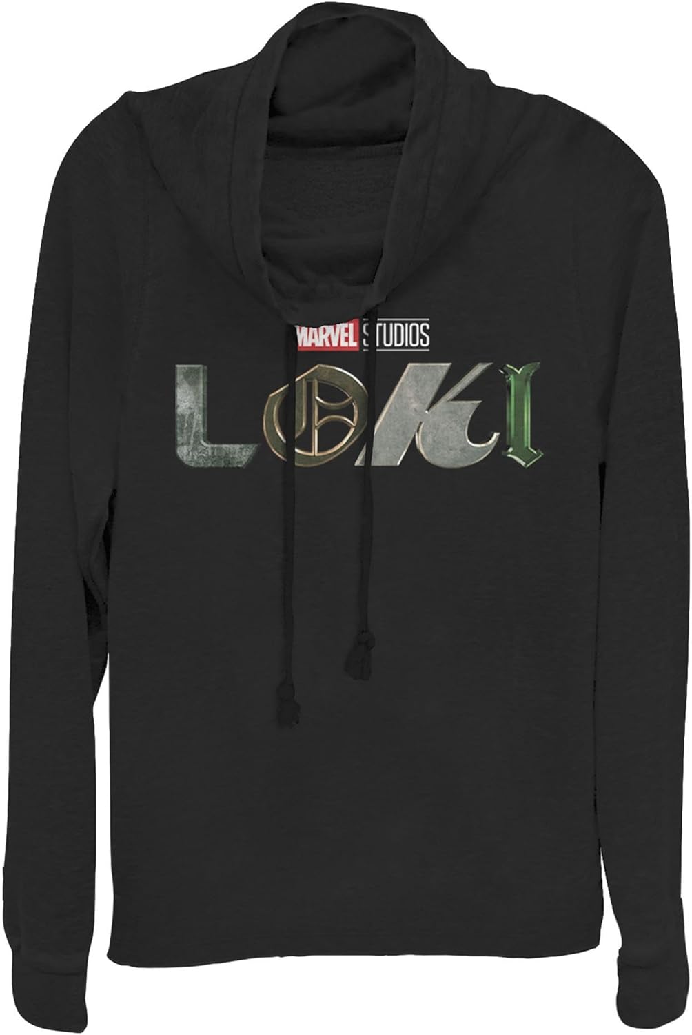 Marvel Women's Loki Logo Comic Long Sleeve Cowl Neck Pullover