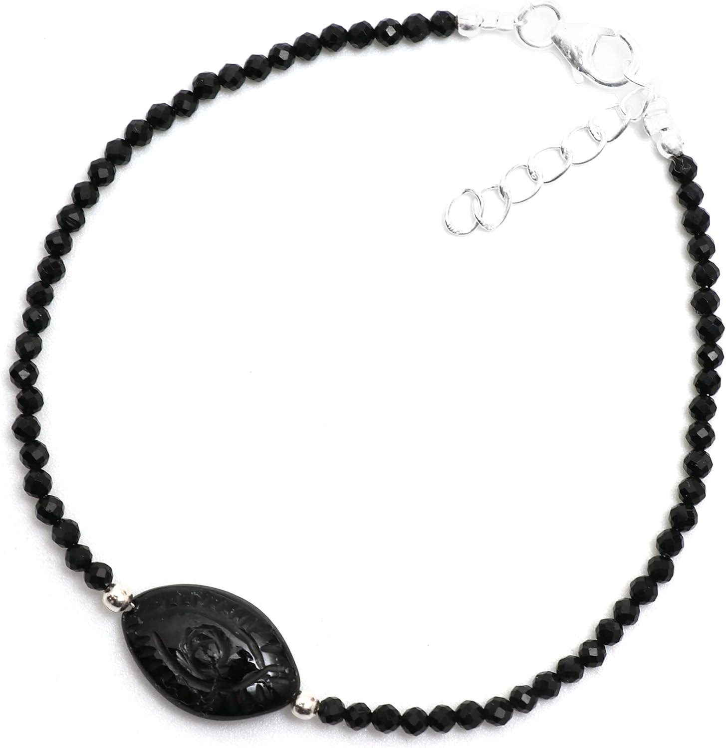 925 Sterling Silver Natural Evil Eye Beads Bracelet, Gift For Women, Genuine Rough, Gift For Her, Silver Jewelry