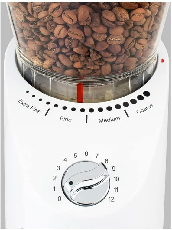 Capresso Infinity Plus Conical Burr Grinder Shiny White | Gear-reduction motor, safety lock, removable upper grinding cone