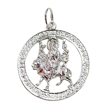 SHREERUDRA Silver Round Shape Maa Durga Locket Pendant for Men & Women