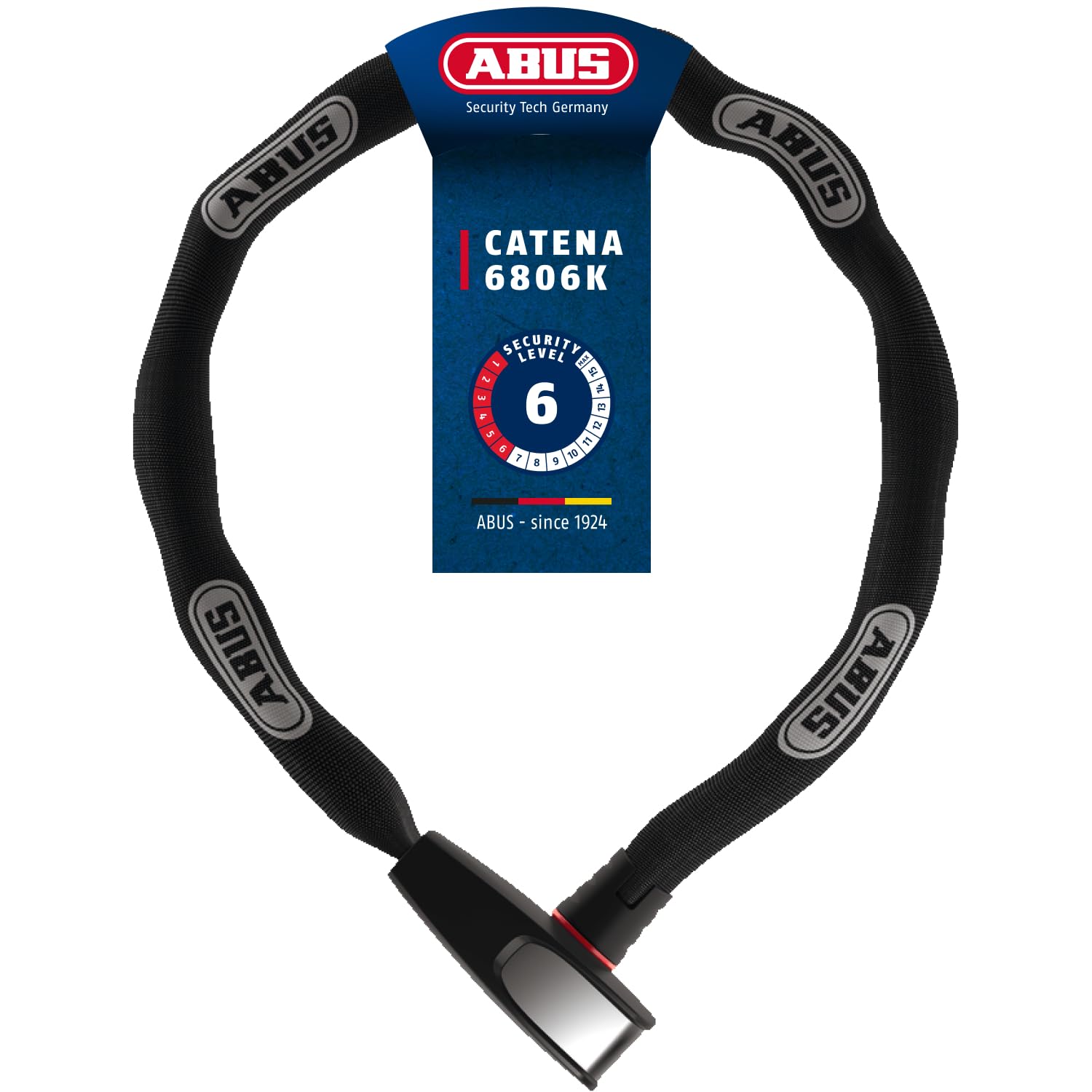 ABUS Lucchetto a catena Catena 6806K - Lucchetto per bicicletta leggero in acciaio temprato con tubo in tessuto alla moda - Catena quadrata con livello di sicurezza 6