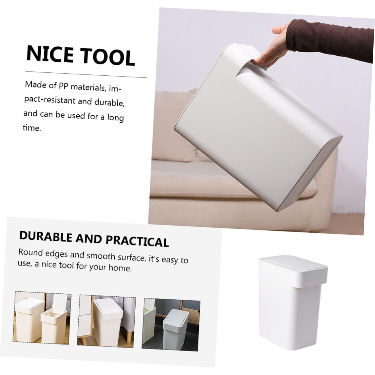 Ciieeo Cubo de Basura para Cocina y Baño de Empuje, de Plástico Pp Blanco, Diseño Redondo Cierre Hermético y Funcionalidad Versátil para Reciclaje