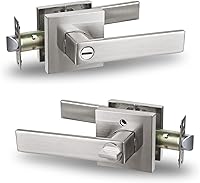 Vista 41 de USHTL01-SN-BK-6P - Manija cuadrada de privacidad para puerta de níquel cepillado sin llaves para dormitorio o baño, USHTL01-SN-BK-6P