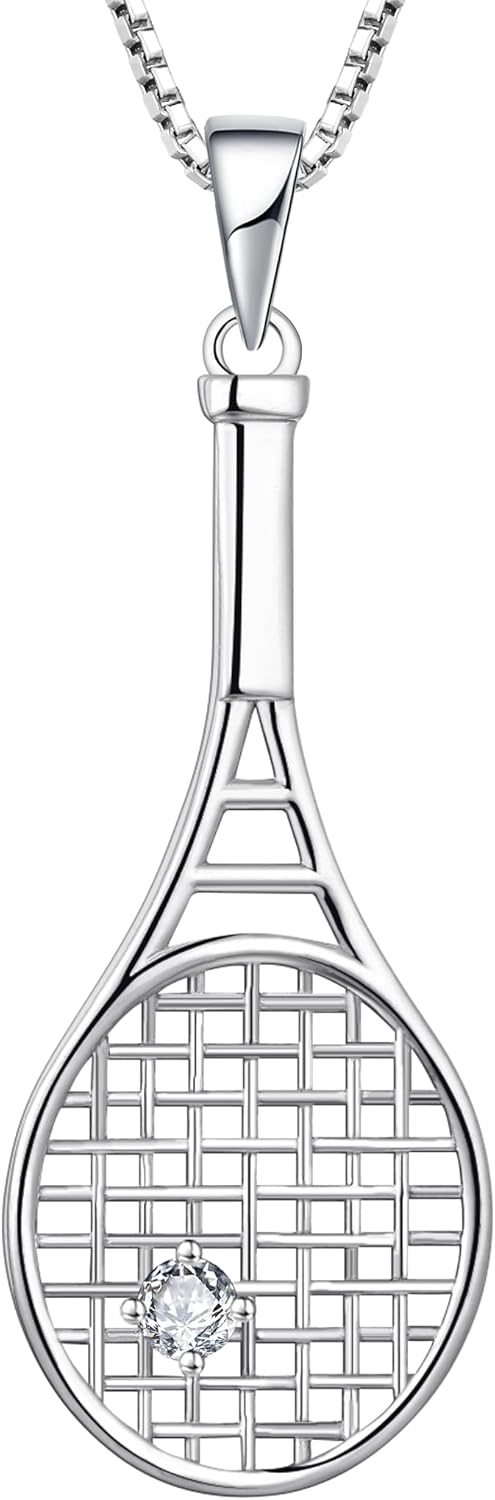 YL Tennis Racquet Pendant Necklace 925 Sterling Silver Gemstones Love Sports Jewelry for Women Men